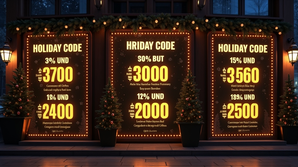 Codes bonus de fêtes et codes aléatoires affichés sur un tableau de bord de casino