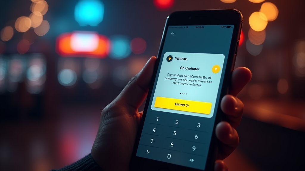 Canadian player using Interac payment in a dark neon casino setting