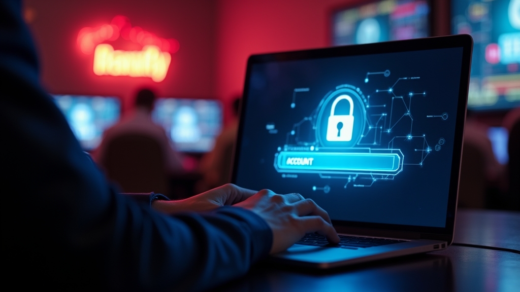 Nutzer prüft eine sichere Login-Seite mit Schloss-Symbol auf einem Laptop