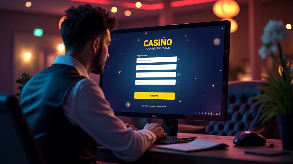 Person registriert ein Konto auf einer Casino-Website am Desktop-Computer