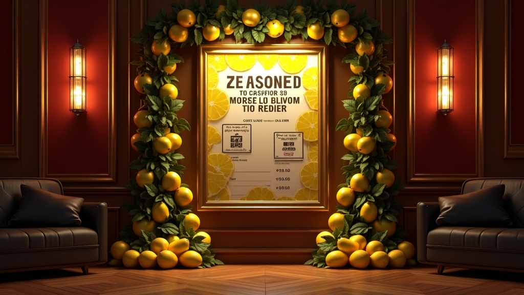 Bannière de code bonus saisonnier illuminée au-dessus d’un comptoir de casino la nuit