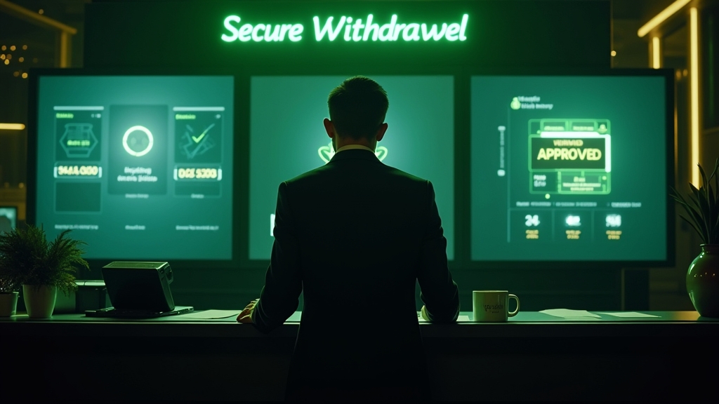 Verified player completing a casino withdrawal at a glowing cashier desk